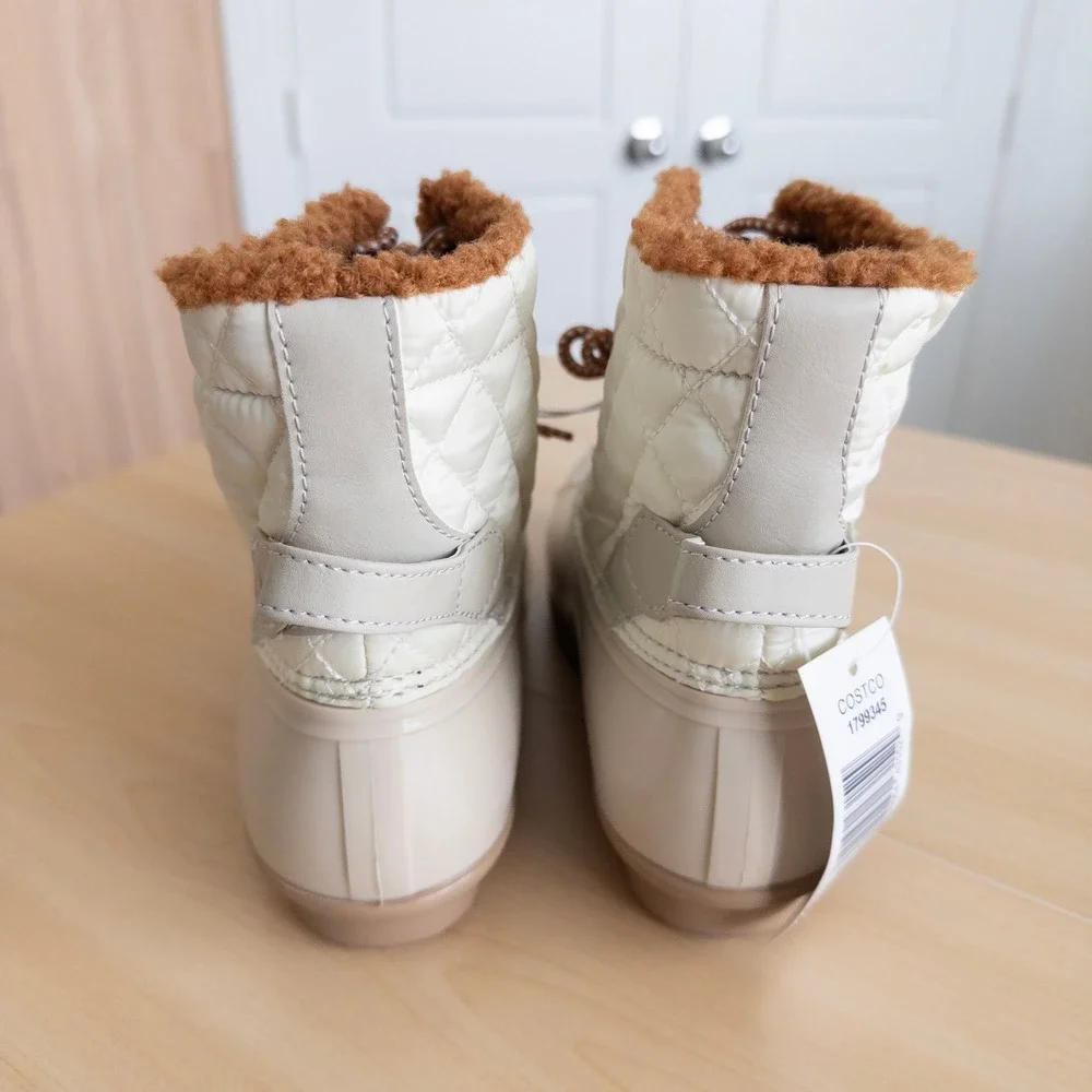 Sporto Womens Duck Boots Size 8 Cream‎ Quilted Faux Fur Andie Water Repellant